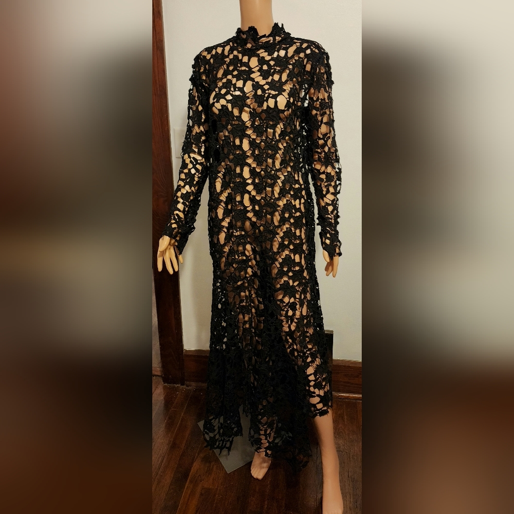 Crocheted look black dress with back zipper XXL Halloween costume or fun outfit.
